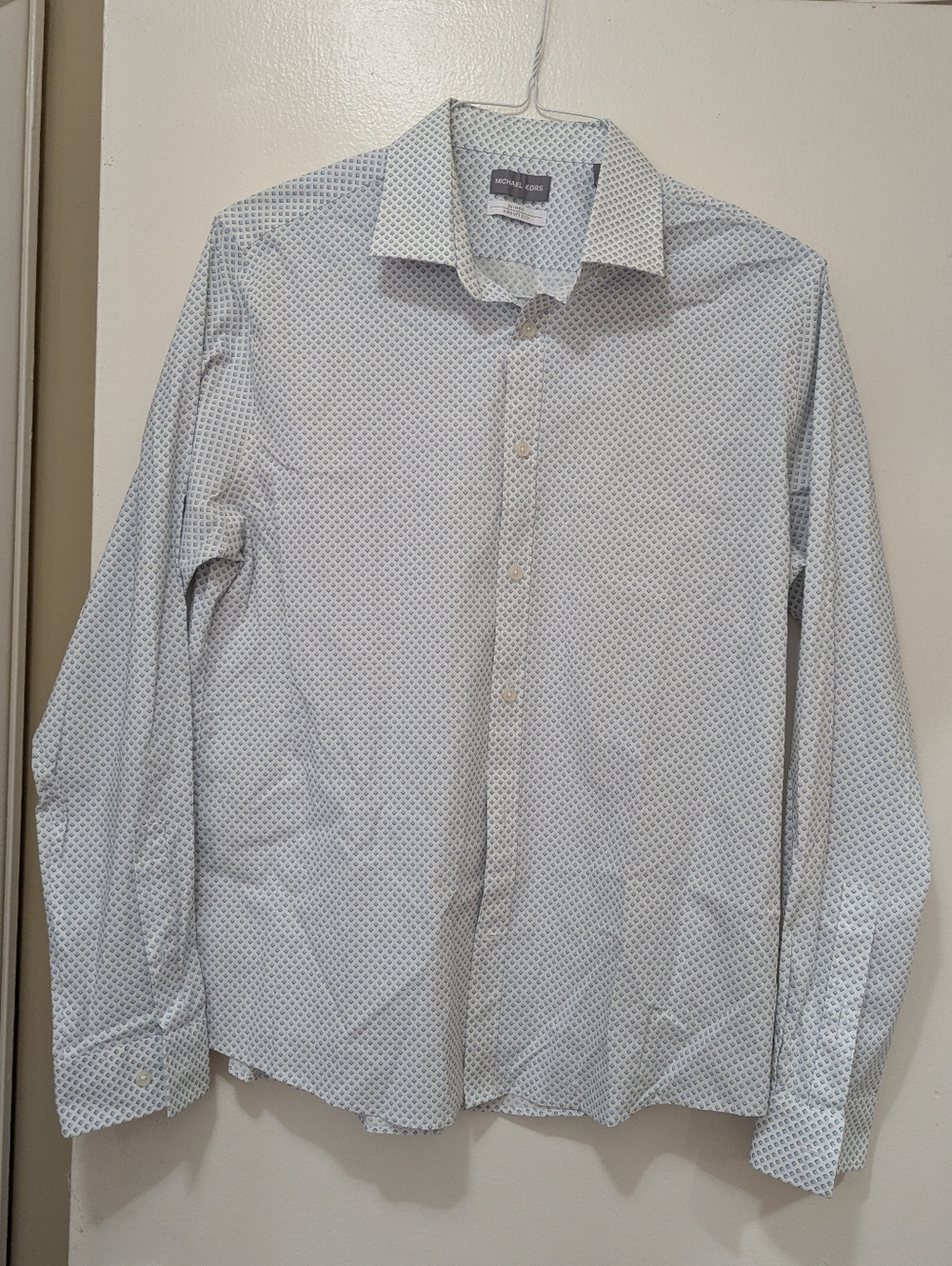 Michael Kors Light Blue Micro-Pattern Dress Shirt Untucked Style Large